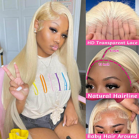 #613 Blonde 13"x4" Straight Transparent Lace Frontal Wigs 150%