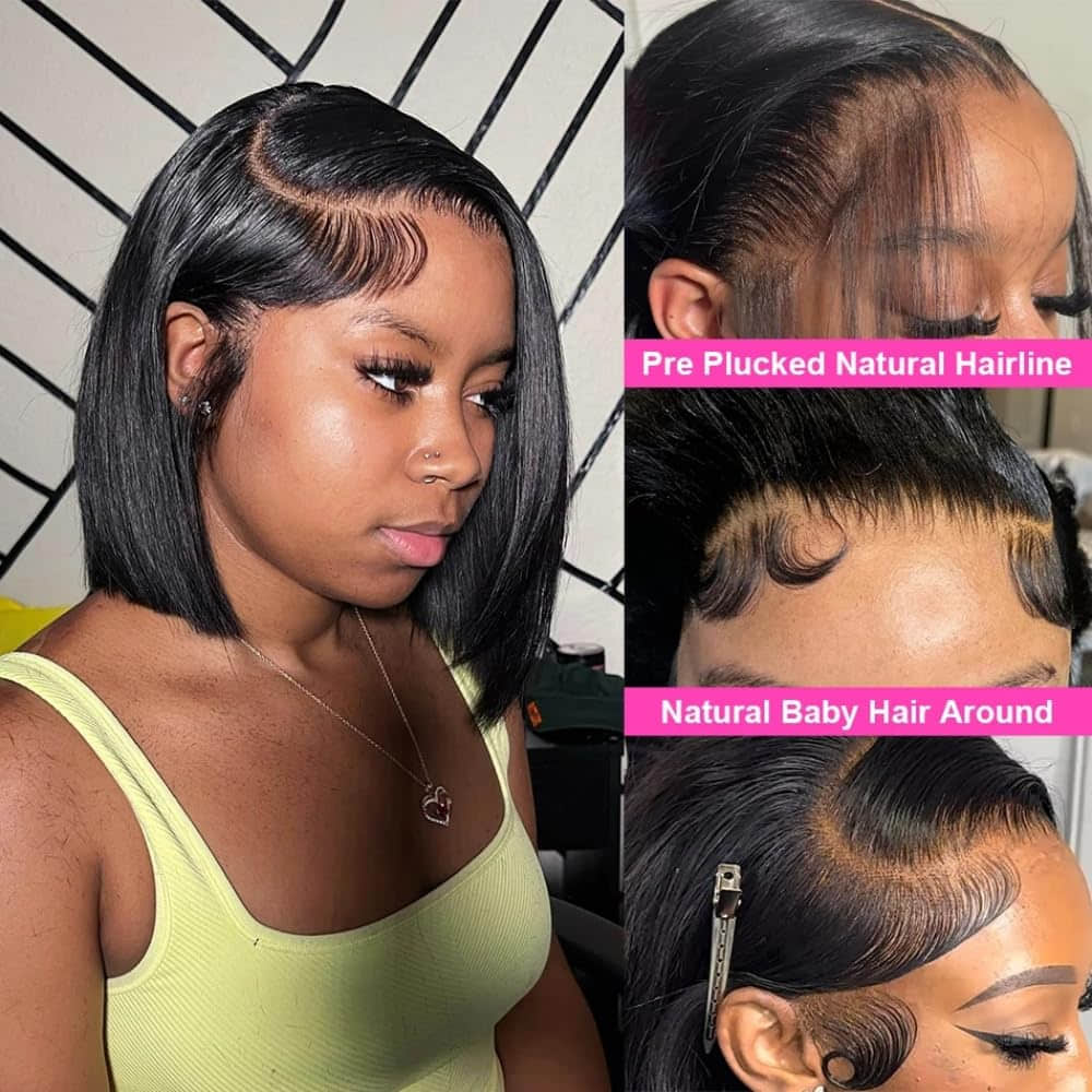 13"x4" Bob Wig Transparent Lace Closure Wig #1B