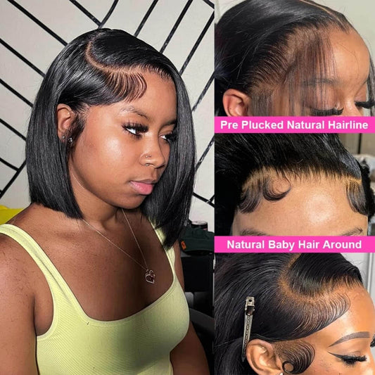 13"x4" Bob Wig Transparent Lace Closure Wig #1B