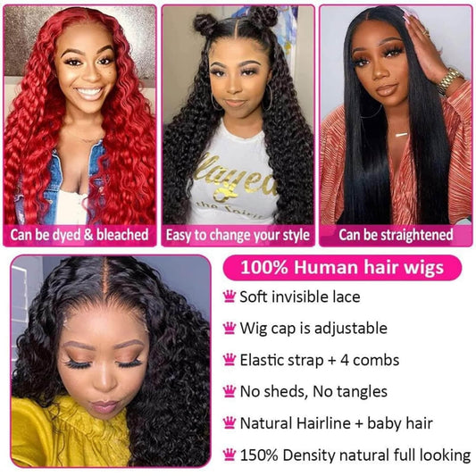 5"x5" Water Wave Transparent Glueless Lace Closure Wig #1B