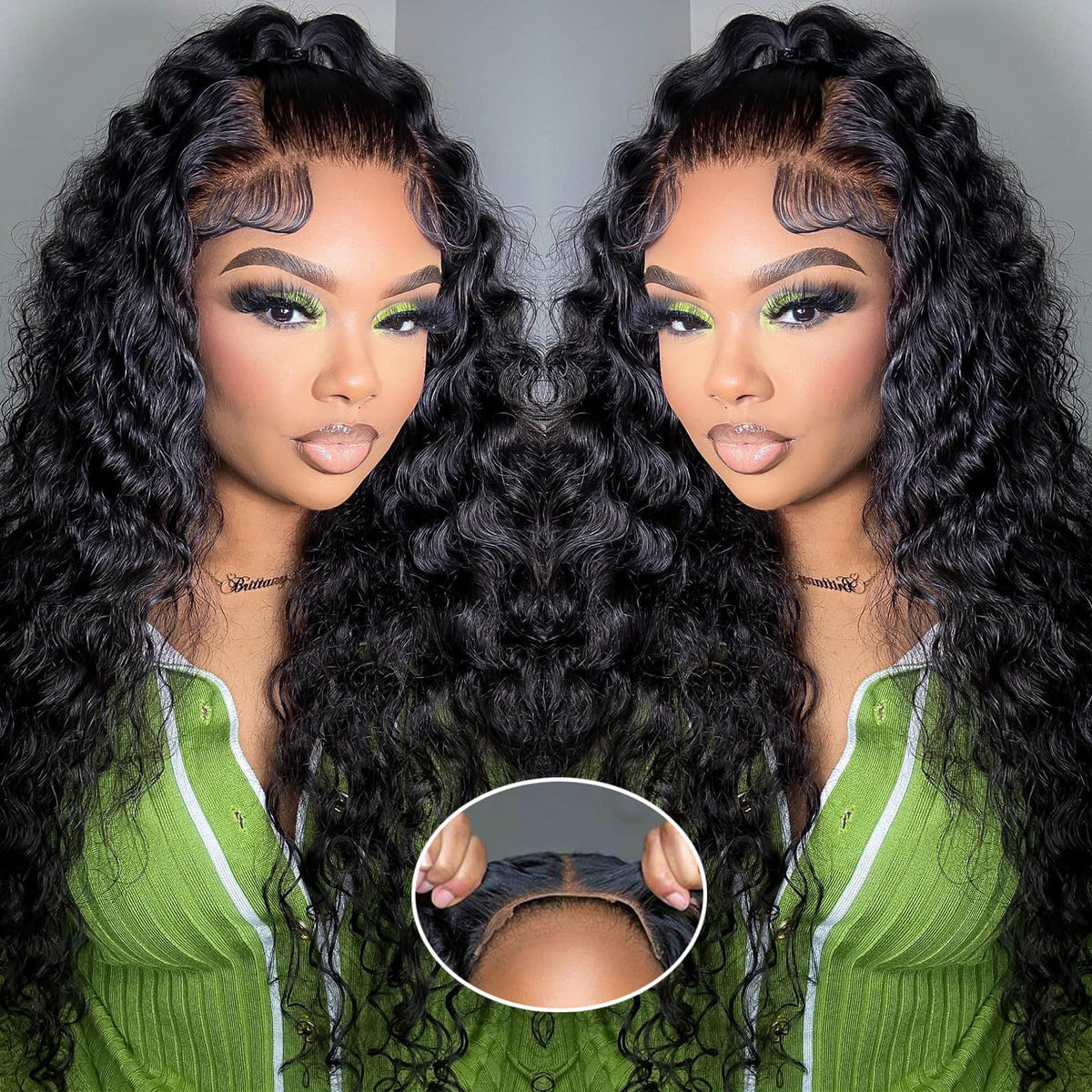 5"x5" Water Wave Transparent Glueless Lace Closure Wig #1B