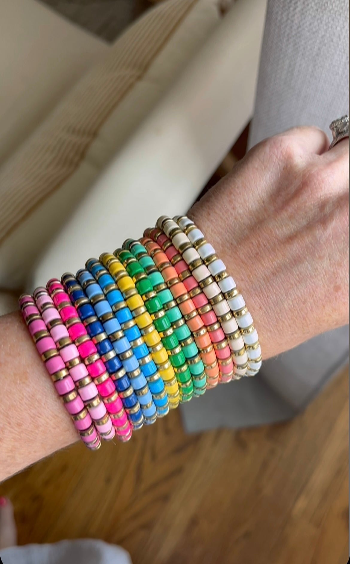 Colored Enamel Stretch Bracelets  - Add Clip Charms