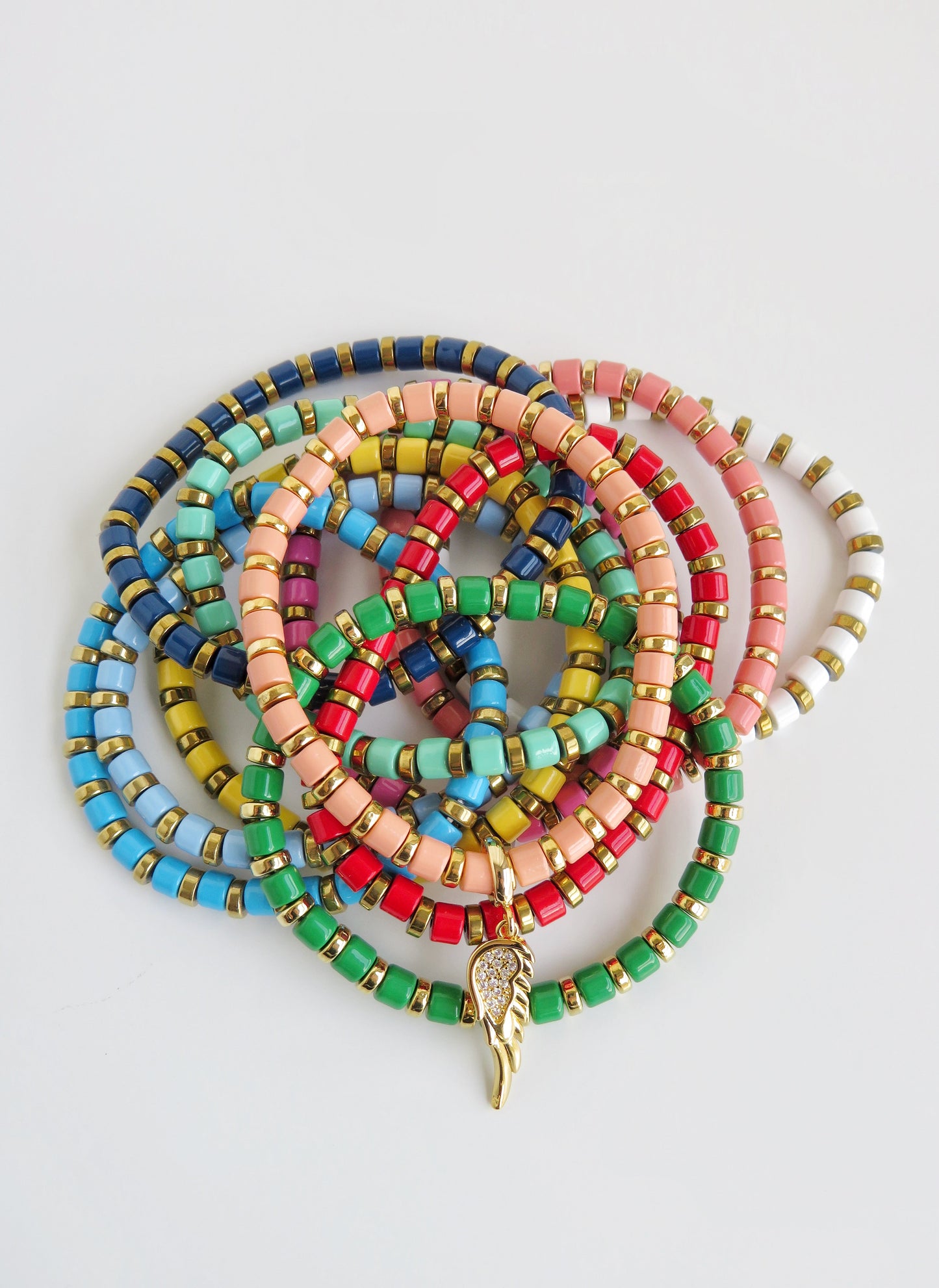 Colored Enamel Stretch Bracelets  - Add Clip Charms
