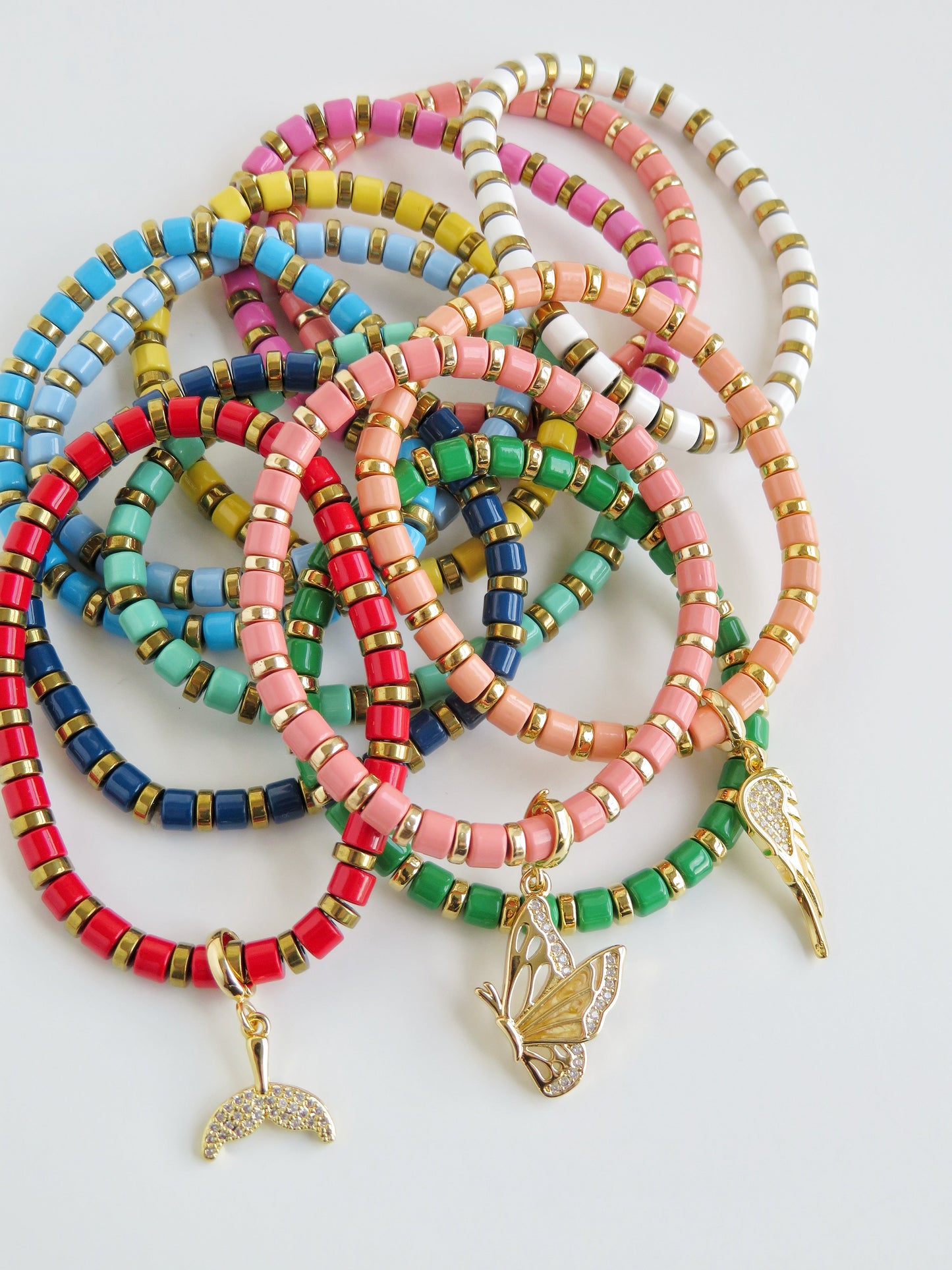 Colored Enamel Stretch Bracelets  - Add Clip Charms