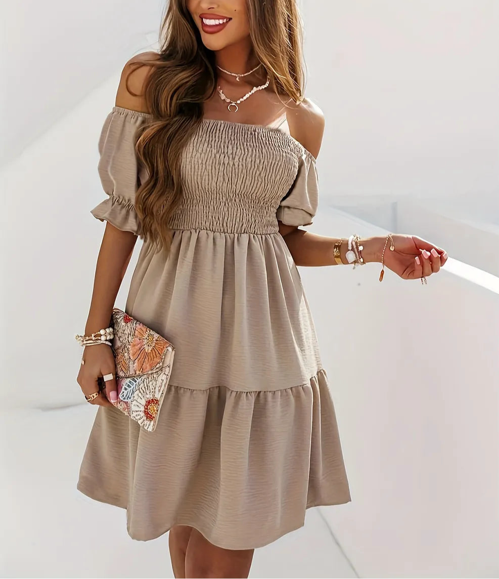 Full Size Ruffled Off-Shoulder Short Sleeve Dress