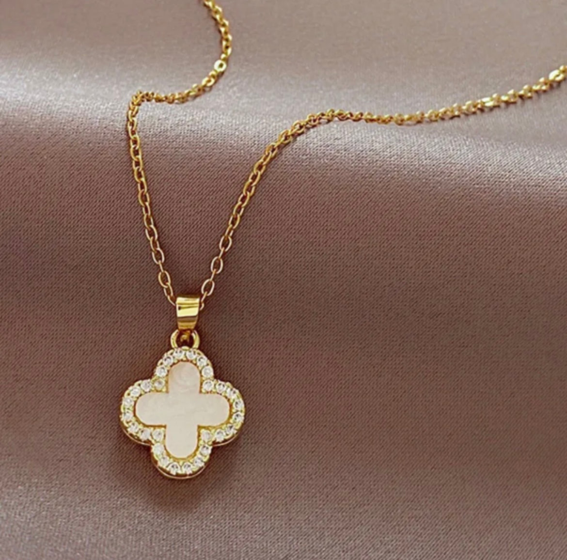 Pearl Shell Diamond Clover Necklace - Love. Luck. Hope & Faith