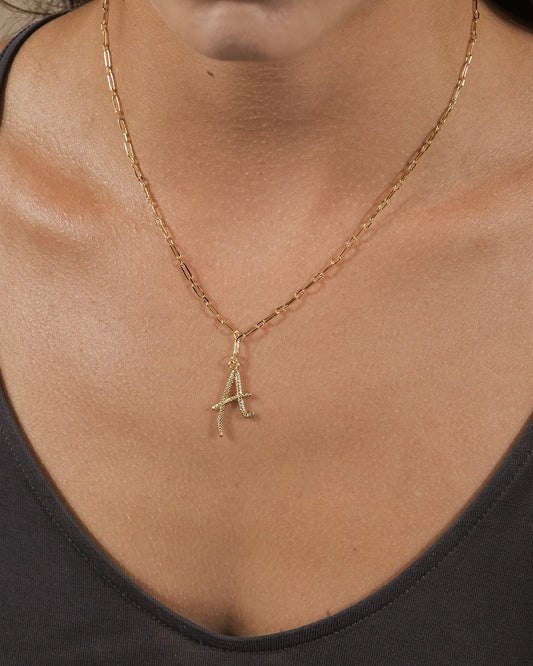 Textured Initial Charm Pendant Necklace