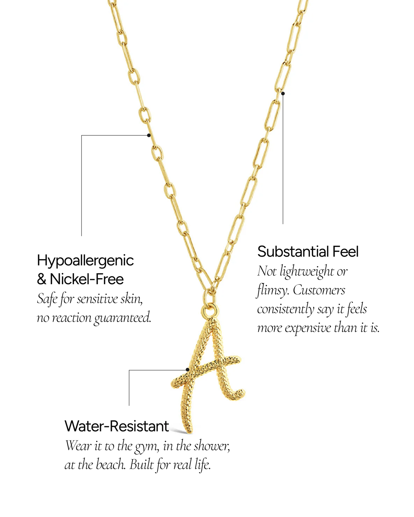 Textured Initial Charm Pendant Necklace