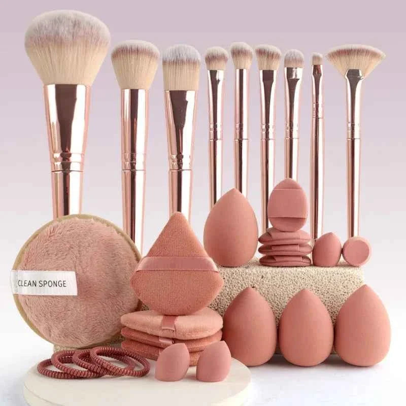 [subtle] 44 piece luxe style large capacity makeup brush set (handheld toiletry storage bag included with white and orange)