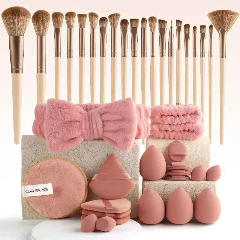 [subtle] 44 piece luxe style large capacity makeup brush set (handheld toiletry storage bag included with white and orange)